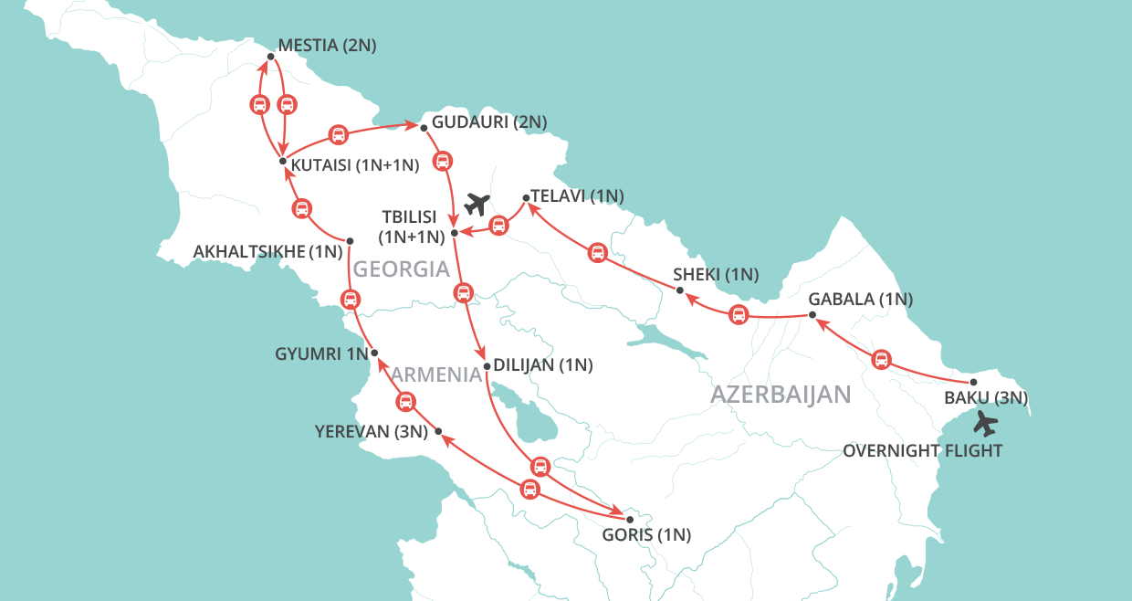 Georgia, Armenia & Azerbaijan map
