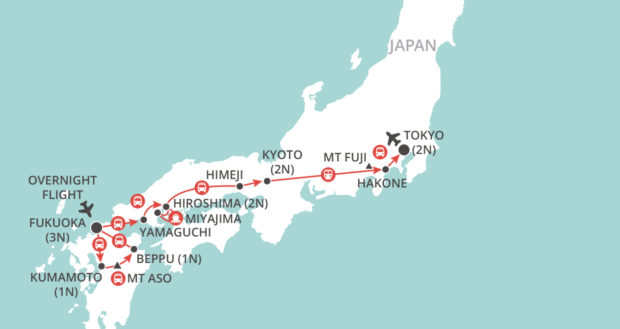 Japan & the Scenic South map