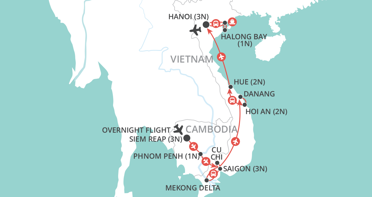Highlights of Vietnam & Cambodia Private Tour map