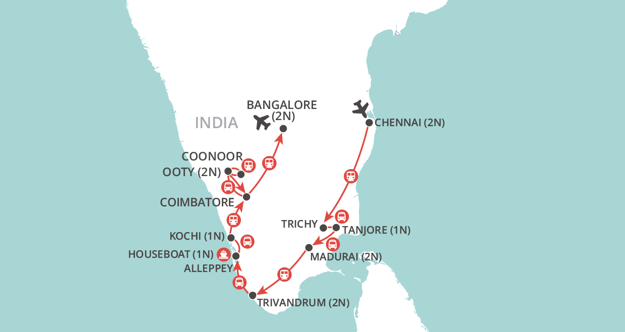 Southern India by Rail map