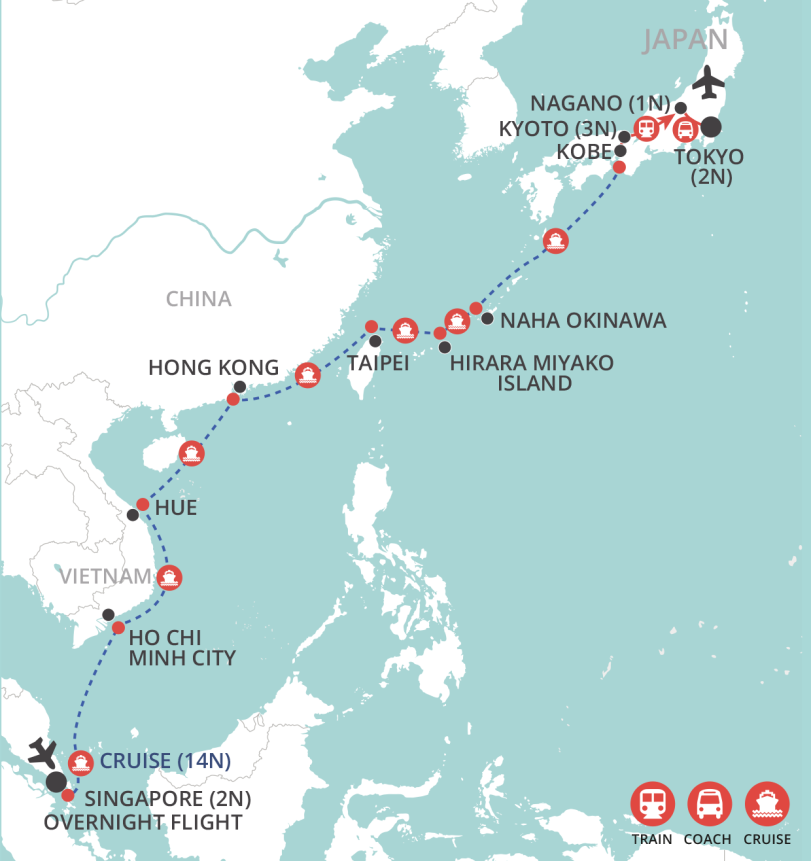 Singapore to Tokyo map