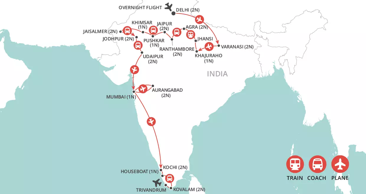 Grand Tour of India map